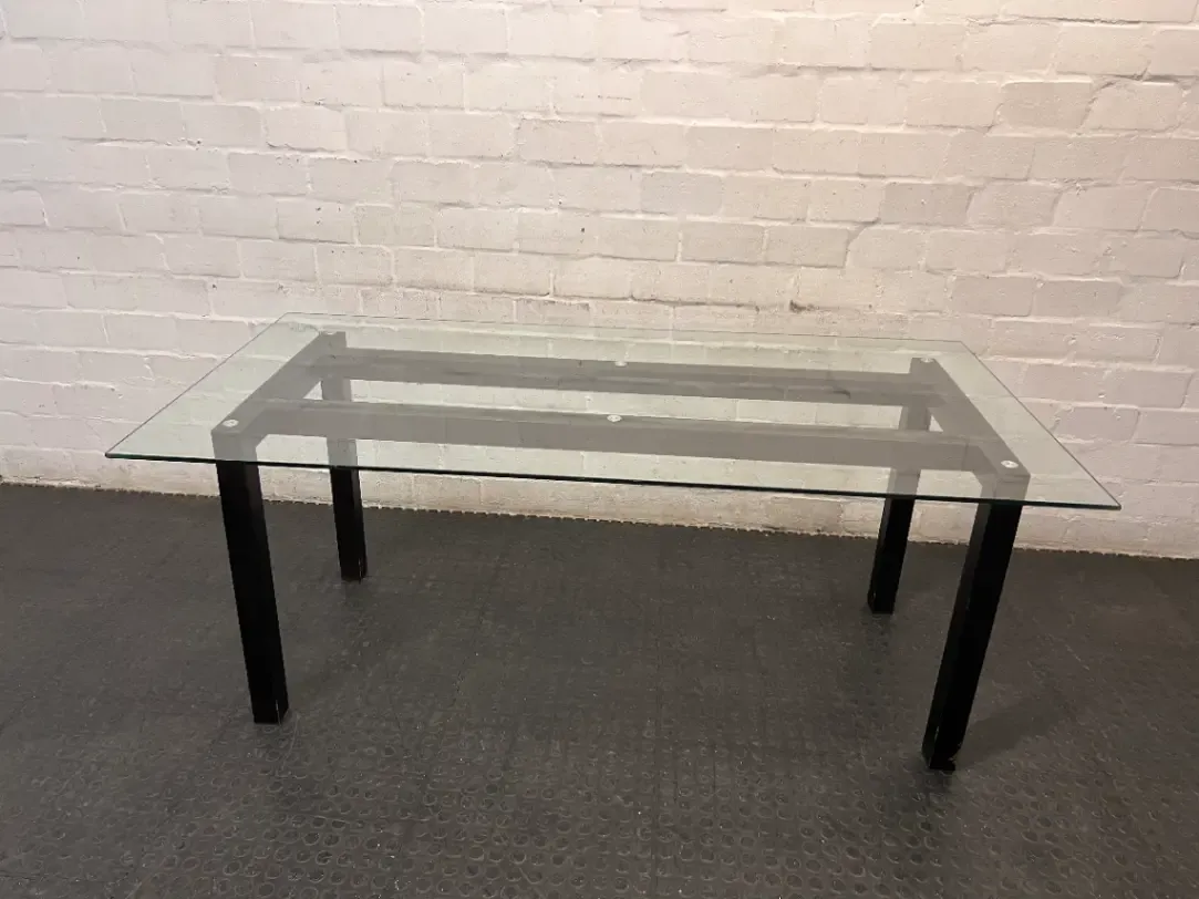 Modern Glass Top Dining Table with Dark Frame — Well Used Dining Set