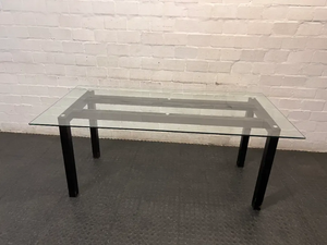 Modern Glass Top Dining Table with Dark Frame — Well Used Dining Set