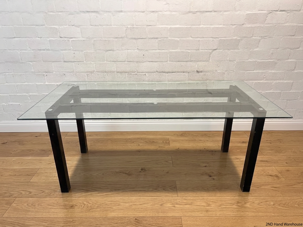 Modern Glass Top Dining Table with Dark Frame — Well Used Dining Set