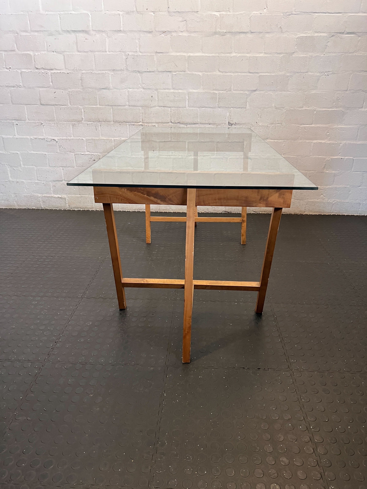 Modern Glass Top Trestle Table