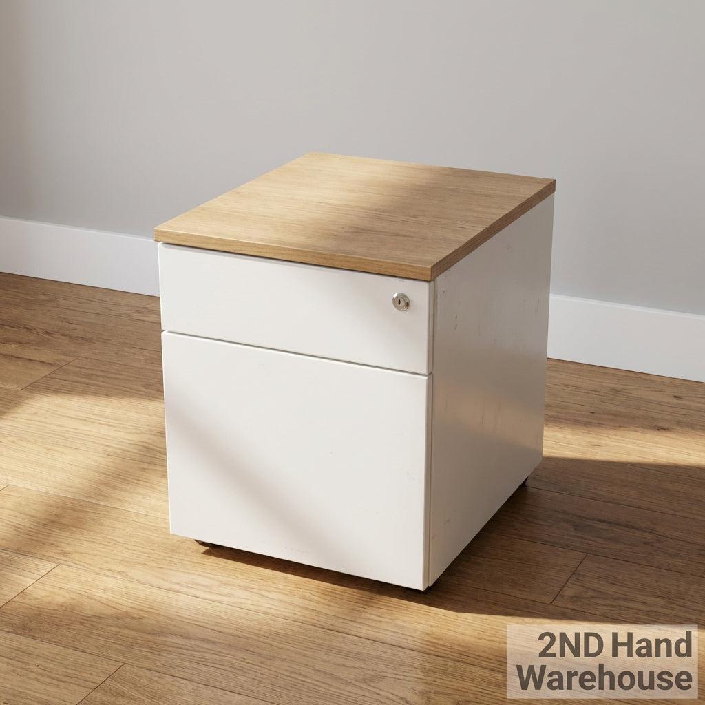 Modern Grey Mobile 2-Drawer Filing Cabinet with Wood Top - 2ndhandwarehouse.com