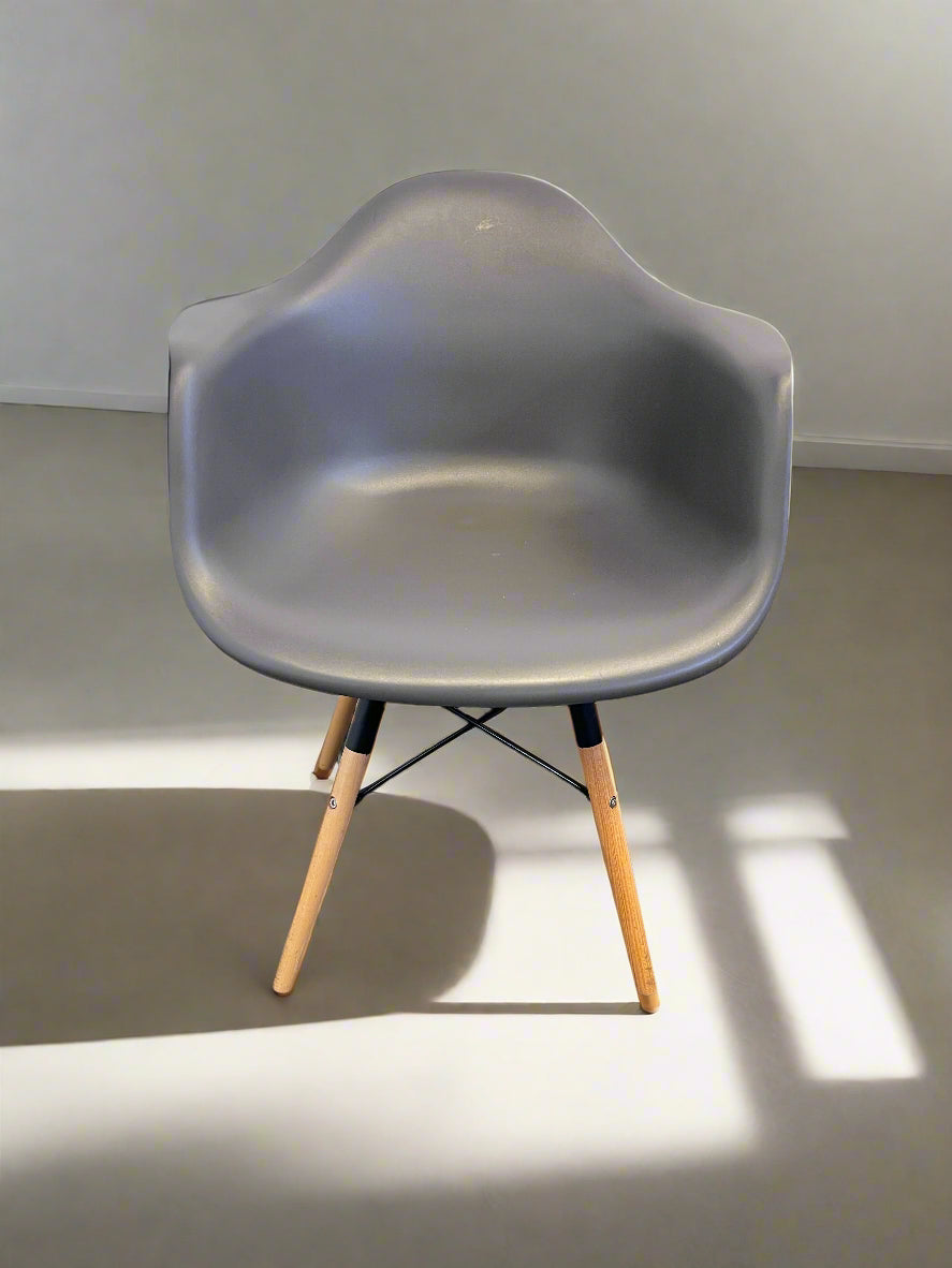 Modern Grey Plastic Chair with Wooden Legs - Minor Scratch - Reduced