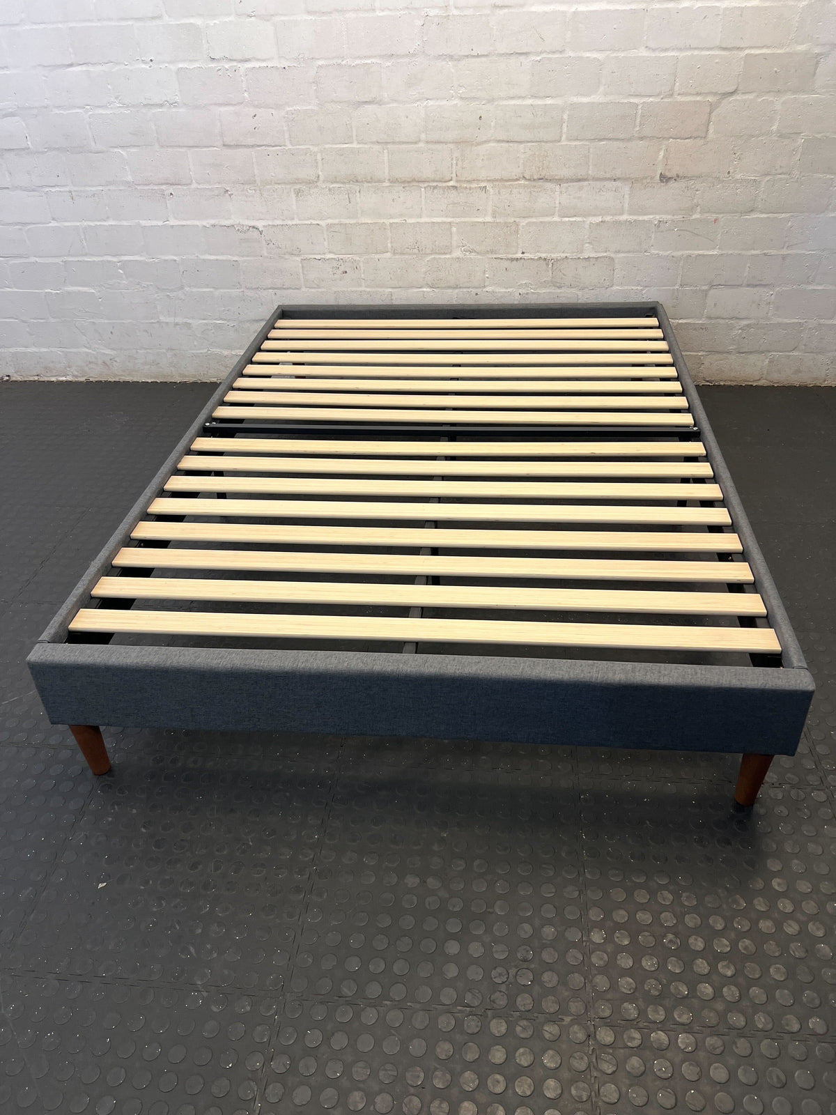 Modern Grey Upholstered Slatted Bed Frame - 2ndhandwarehouse.com
