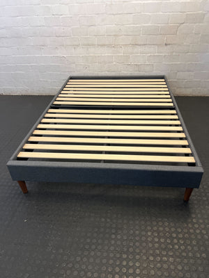 Modern Grey Upholstered Slatted Bed Frame - 2ndhandwarehouse.com