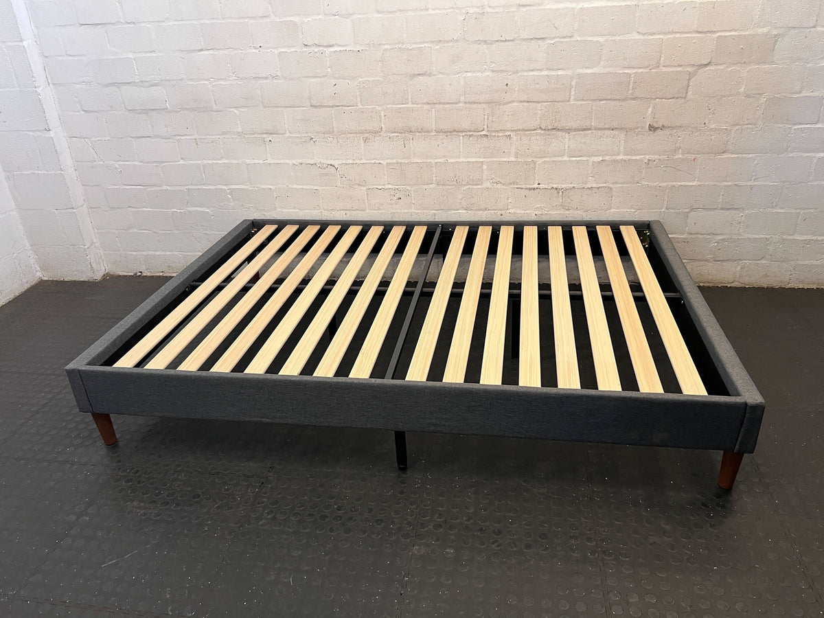 Modern Grey Upholstered Slatted Bed Frame - 2ndhandwarehouse.com