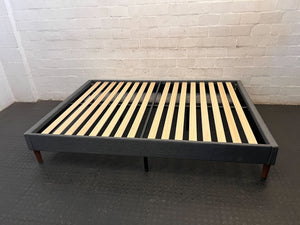 Modern Grey Upholstered Slatted Bed Frame - 2ndhandwarehouse.com