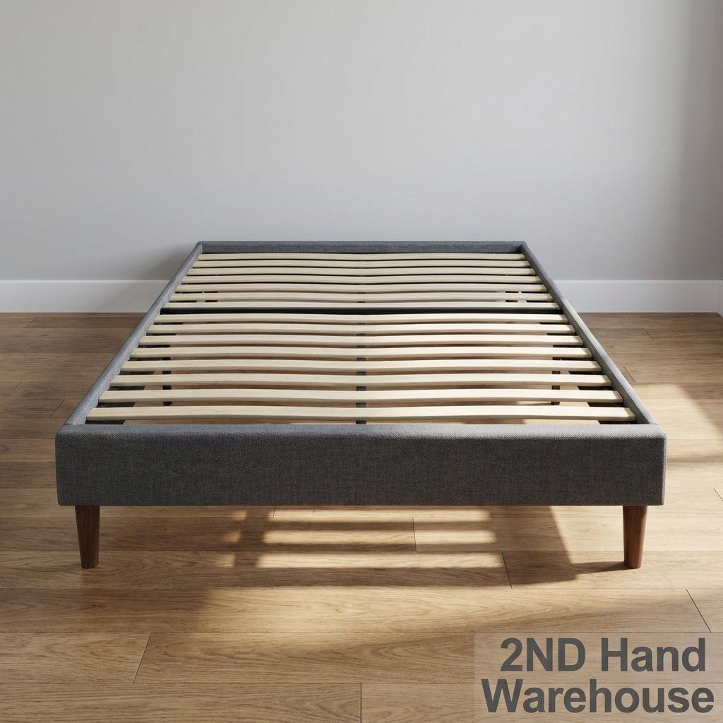 Modern Grey Upholstered Slatted Bed Frame - 2ndhandwarehouse.com