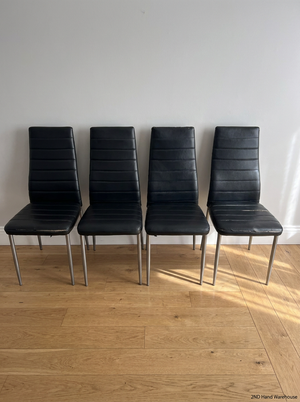 Modern High-Back Ribbed Dining Chair in Black