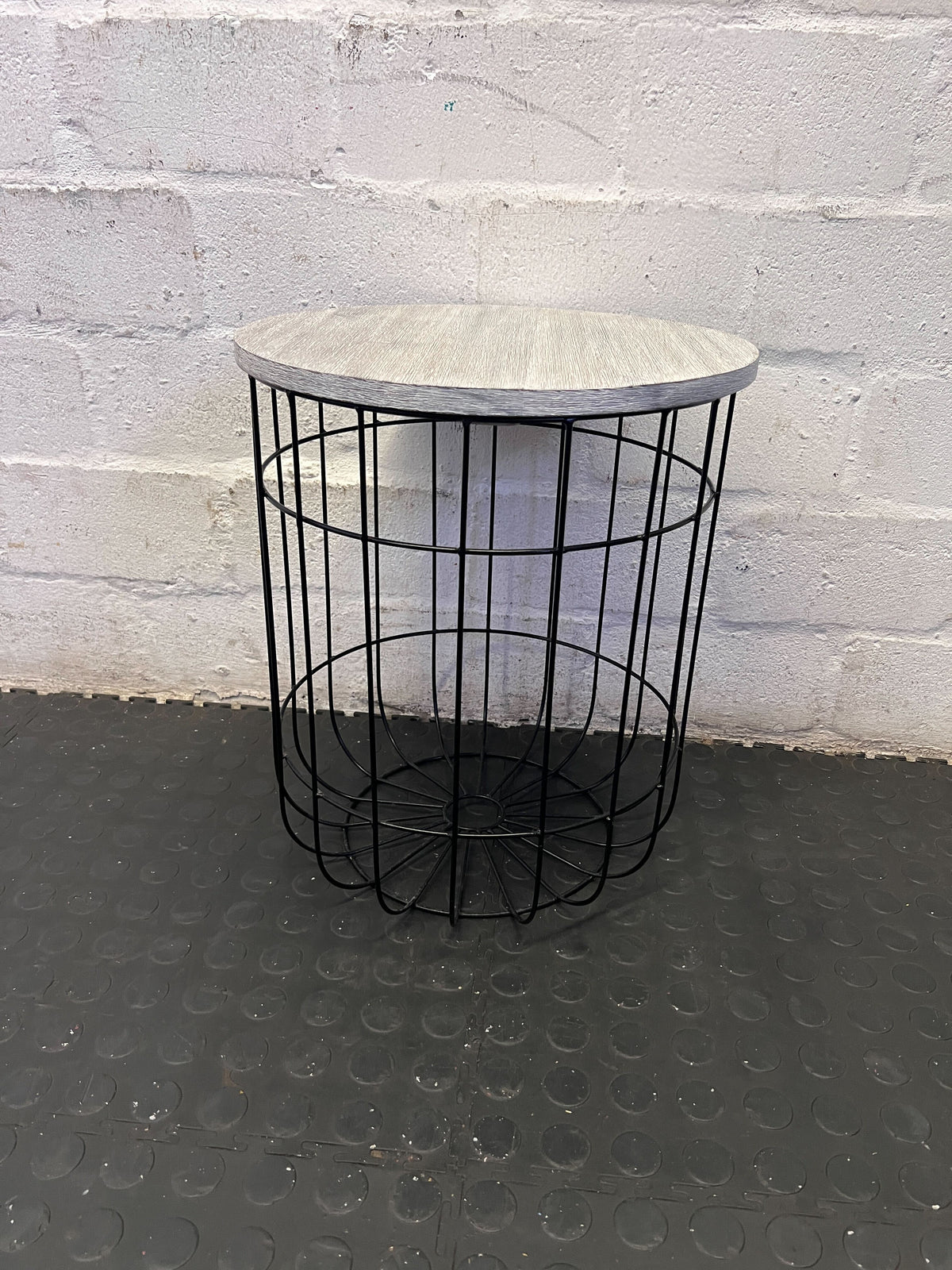 Modern Industrial Cage Side Table with Wood Top