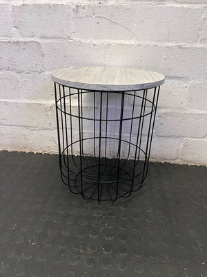 Modern Industrial Cage Side Table with Wood Top