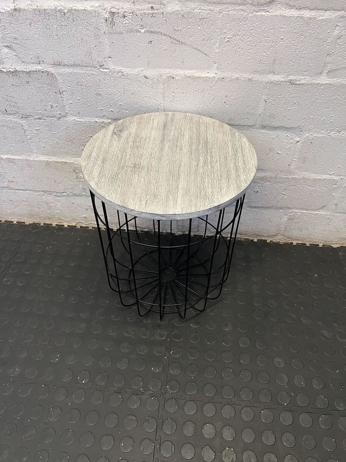 Modern Industrial Cage Side Table with Wood Top