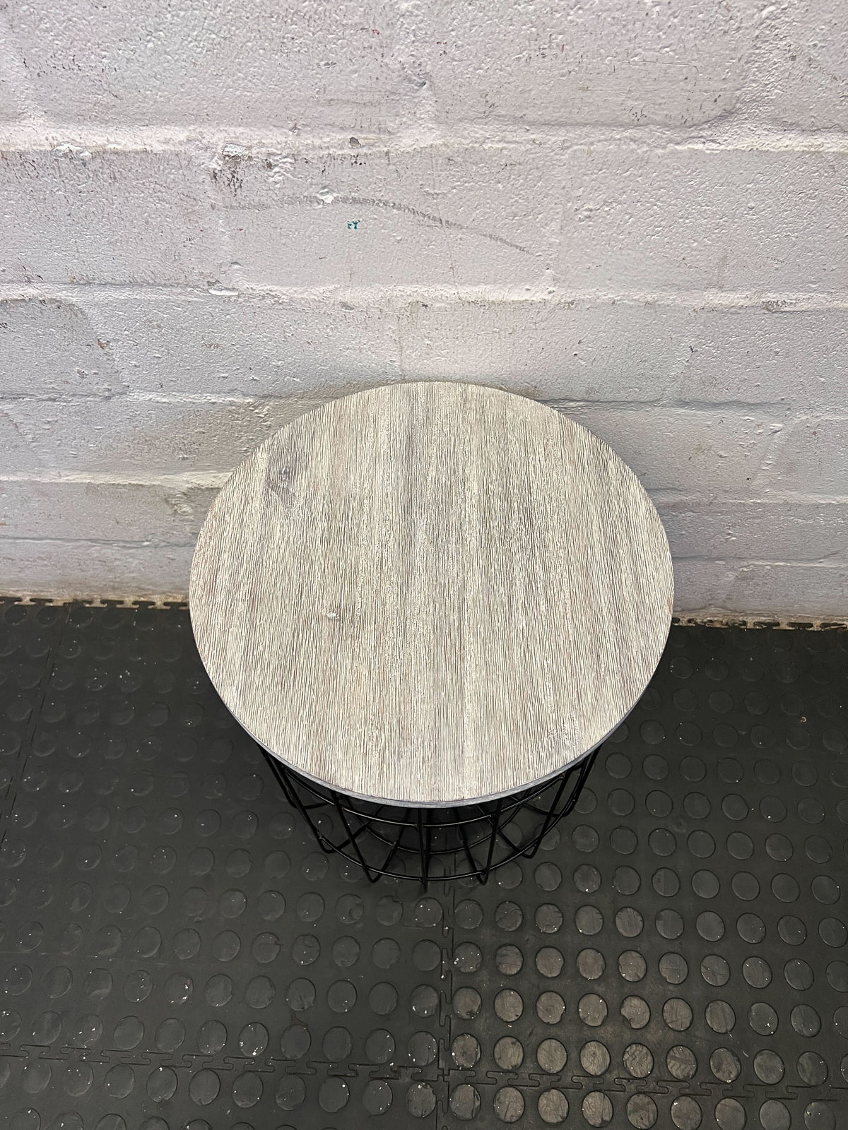 Modern Industrial Cage Side Table with Wood Top