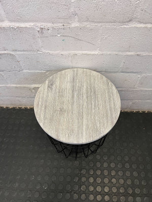 Modern Industrial Cage Side Table with Wood Top