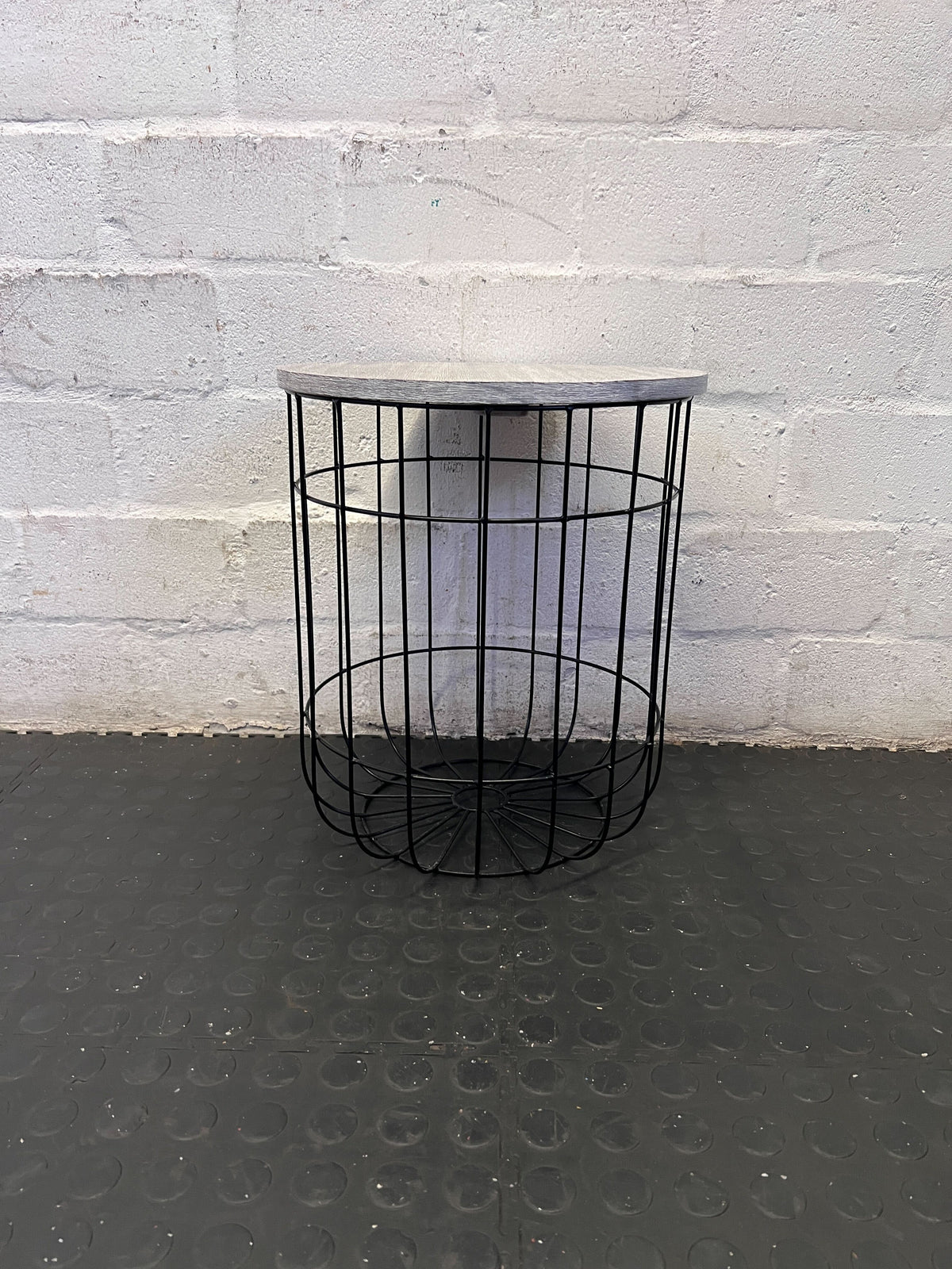 Modern Industrial Cage Side Table with Wood Top