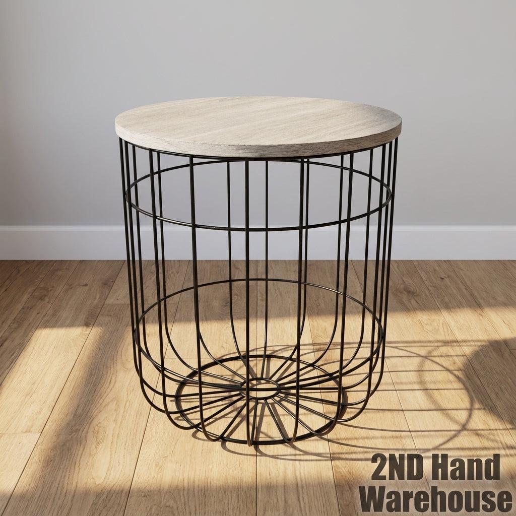 Modern Industrial Cage Side Table with Wood Top