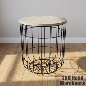 Modern Industrial Cage Side Table with Wood Top