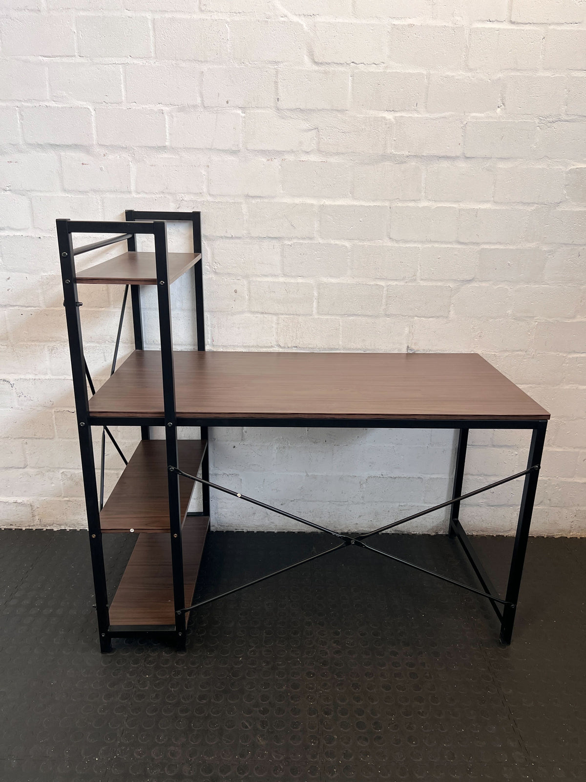 Modern Industrial Desk with Integrated Shelves