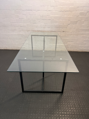 Modern Industrial Glass Dining Table with Black Metal Base — Good Condition - 2ndhandwarehouse.com
