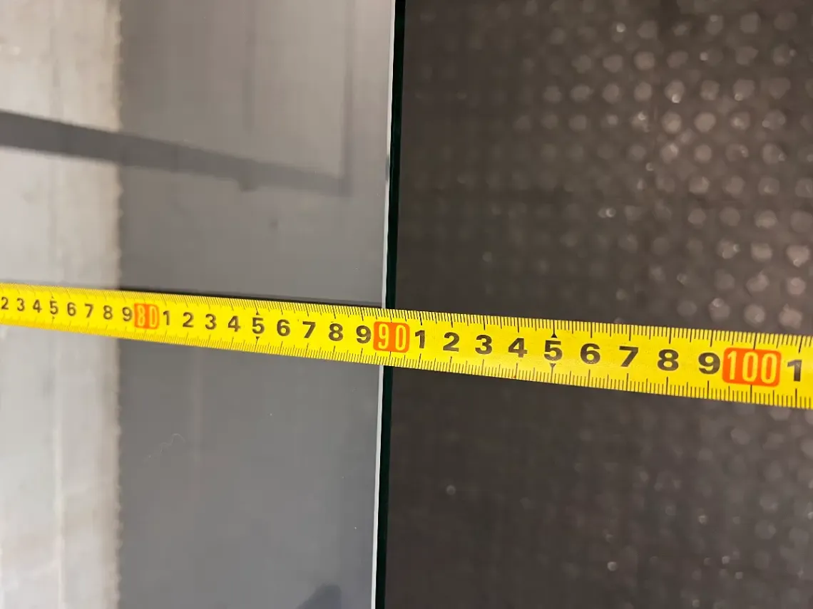 Modern Industrial Glass Dining Table with Black Metal Base — Good Condition - 2ndhandwarehouse.com