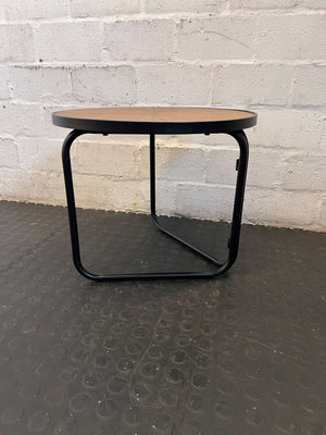 Modern Industrial Round Side Table with Metal Base