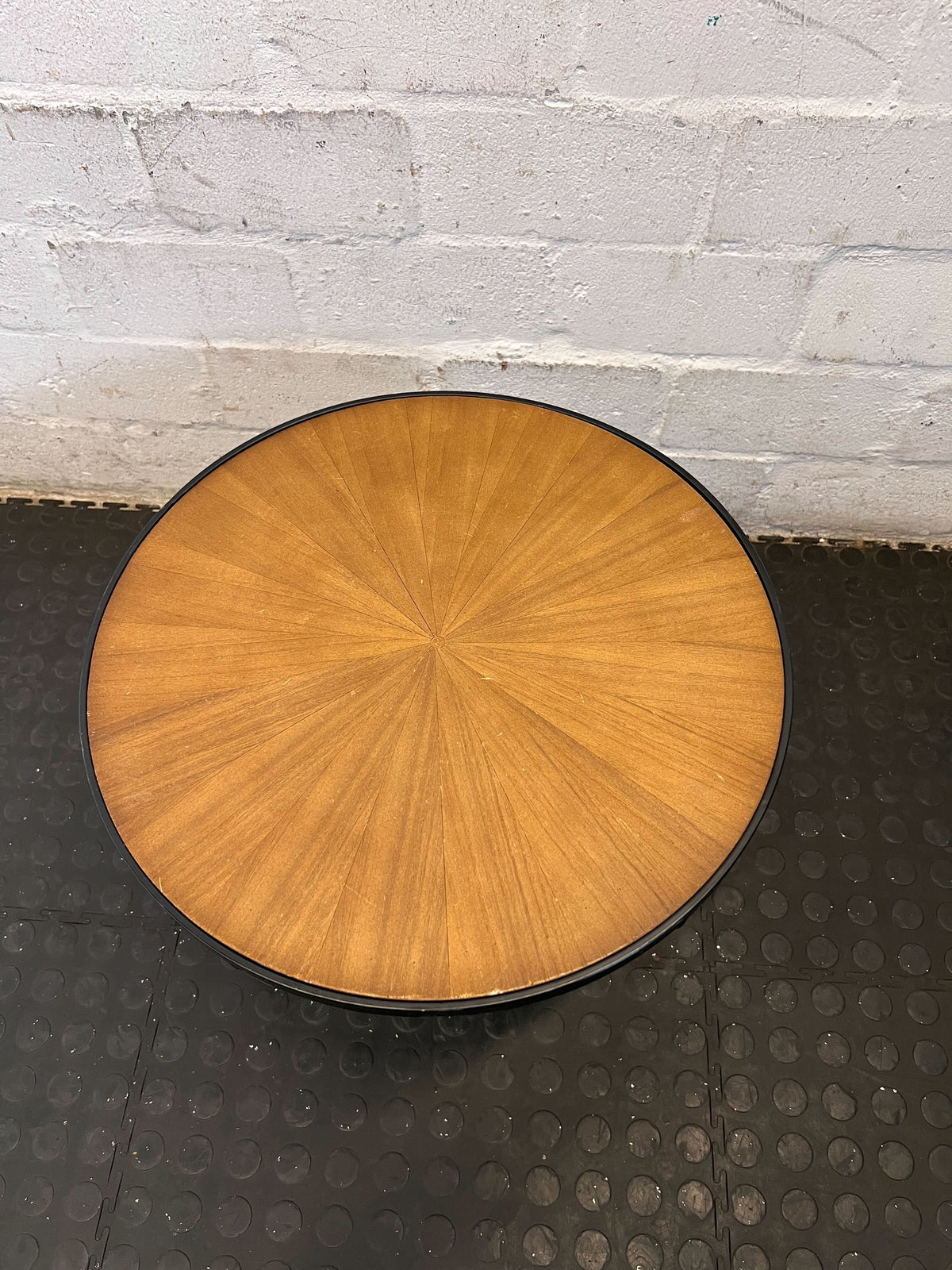 Modern Industrial Round Side Table with Metal Base
