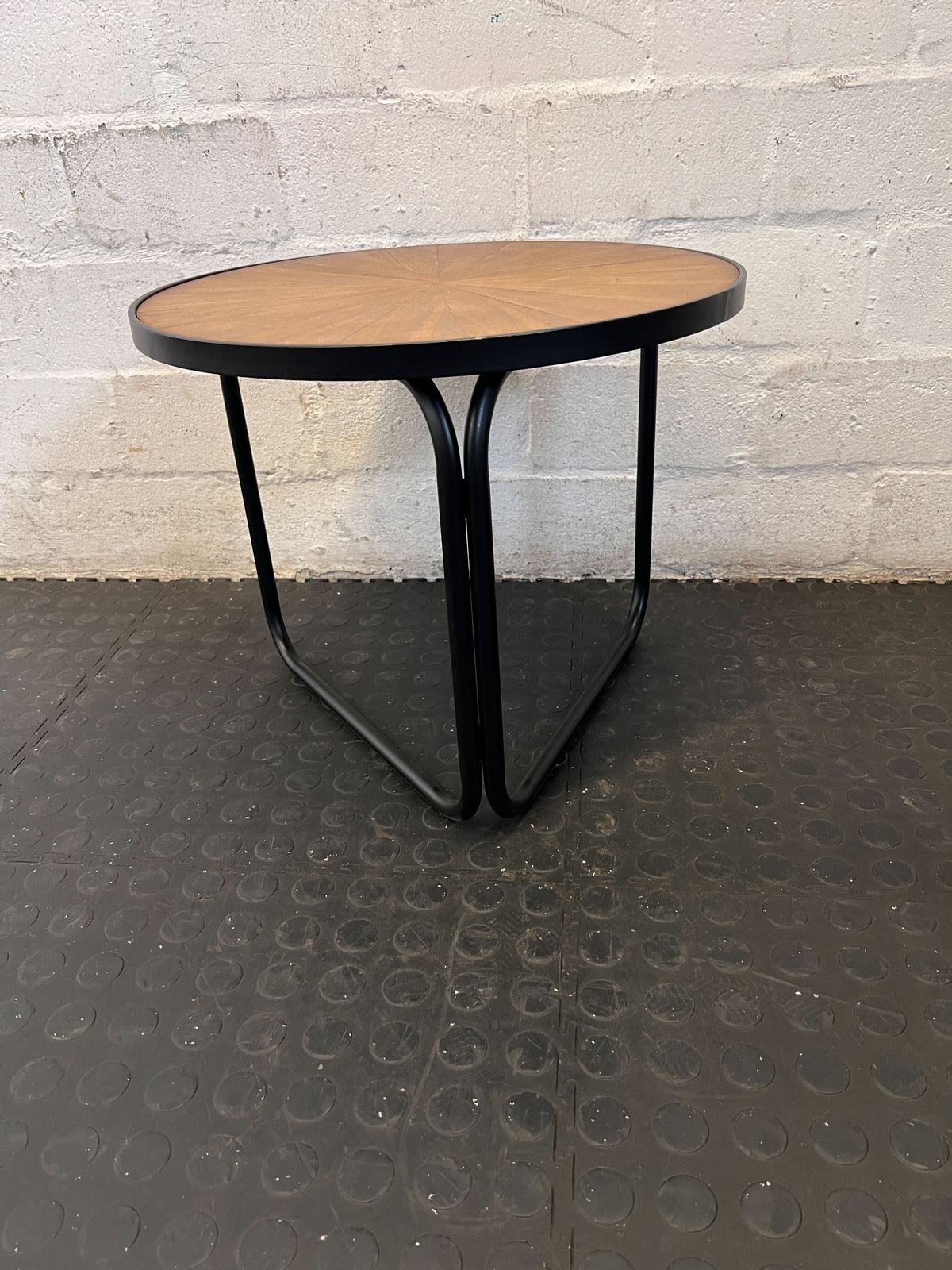 Modern Industrial Round Side Table with Metal Base