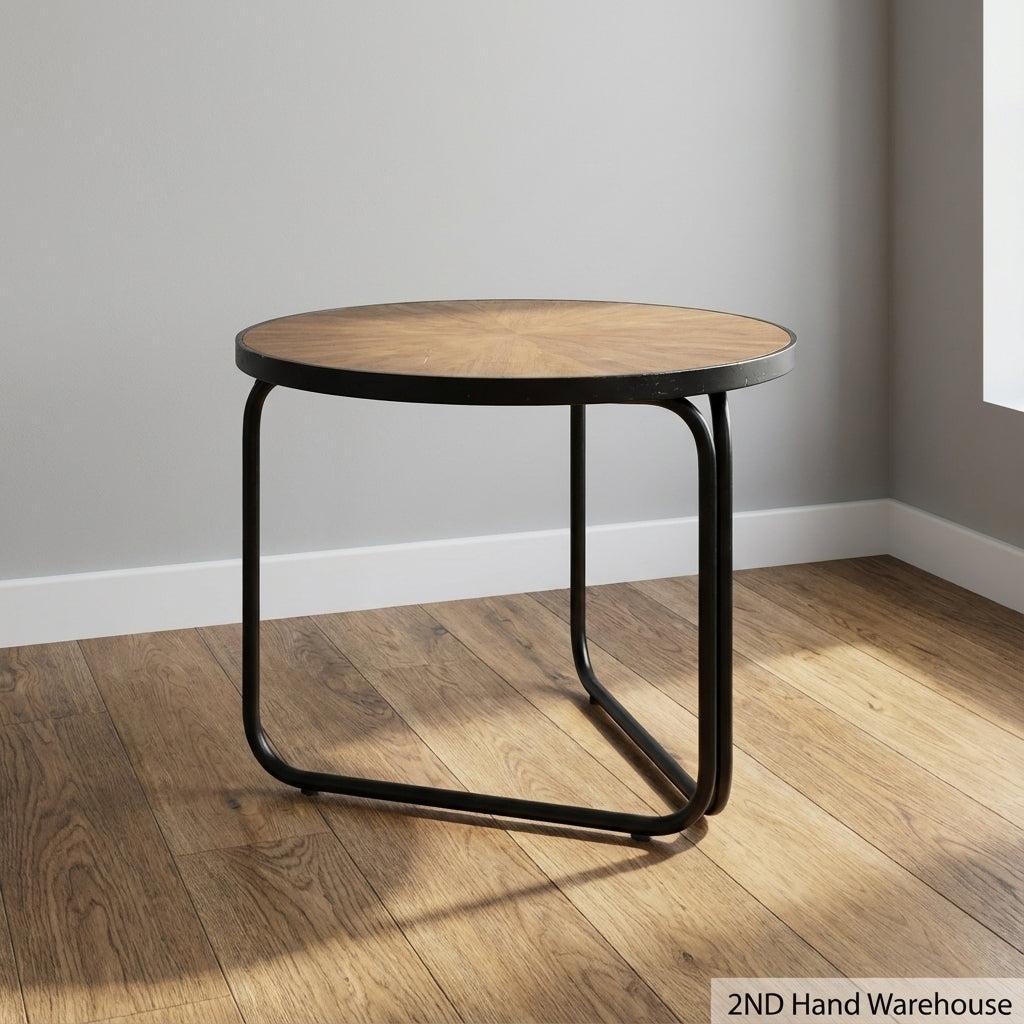 Modern Industrial Round Side Table with Metal Base