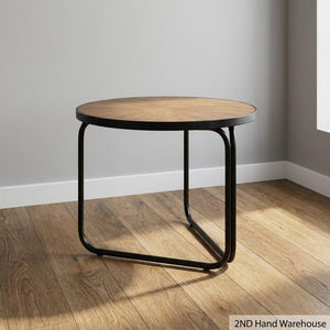 Modern Industrial Round Side Table with Metal Base