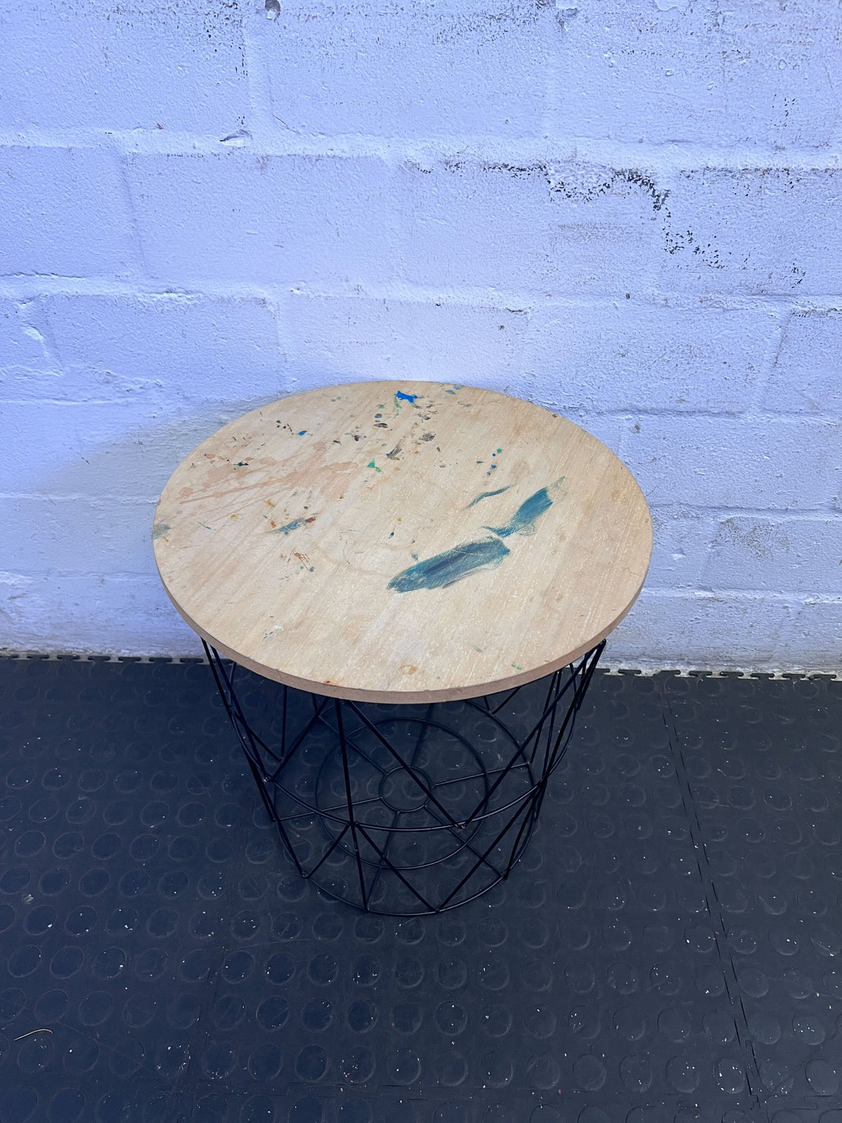 Modern Industrial Wireframe Side Table with Wood Top ✨