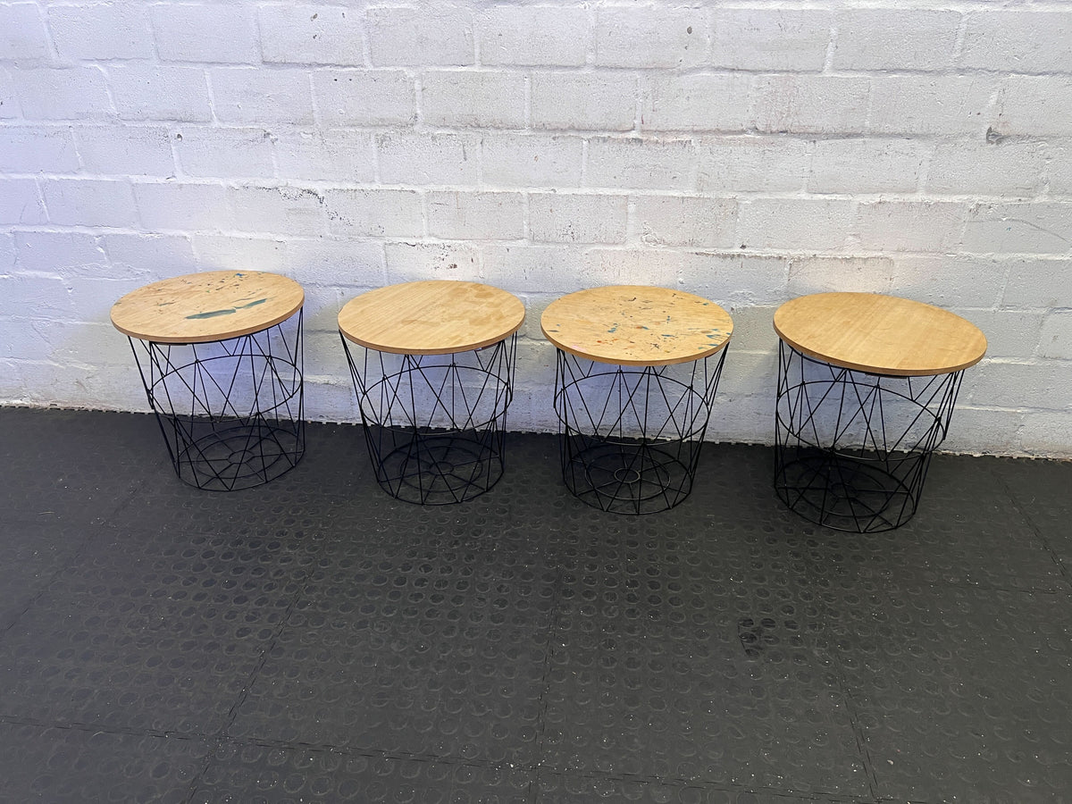 Modern Industrial Wireframe Side Table with Wood Top ✨