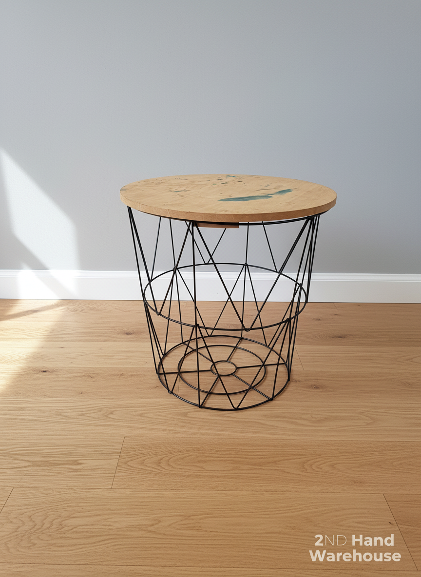Modern Industrial Wireframe Side Table with Wood Top ✨