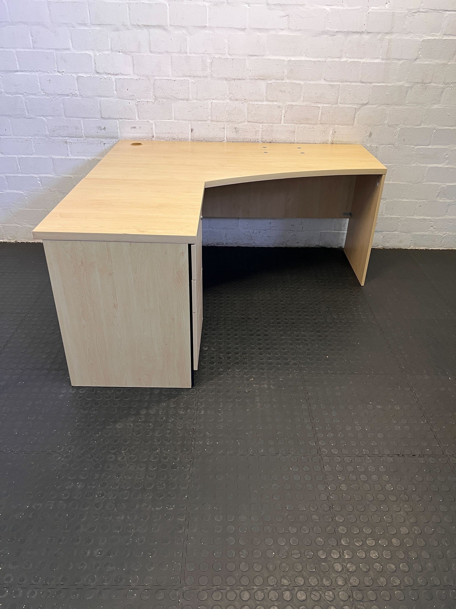 Modern L-Shaped Wood Desk with File Drawer – Minor Scratches