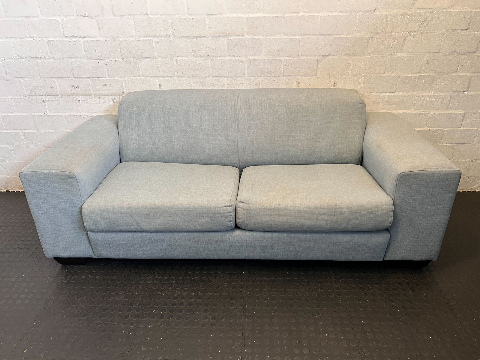 Modern Light Blue Fabric Couch with Minor Wear - REDUCED