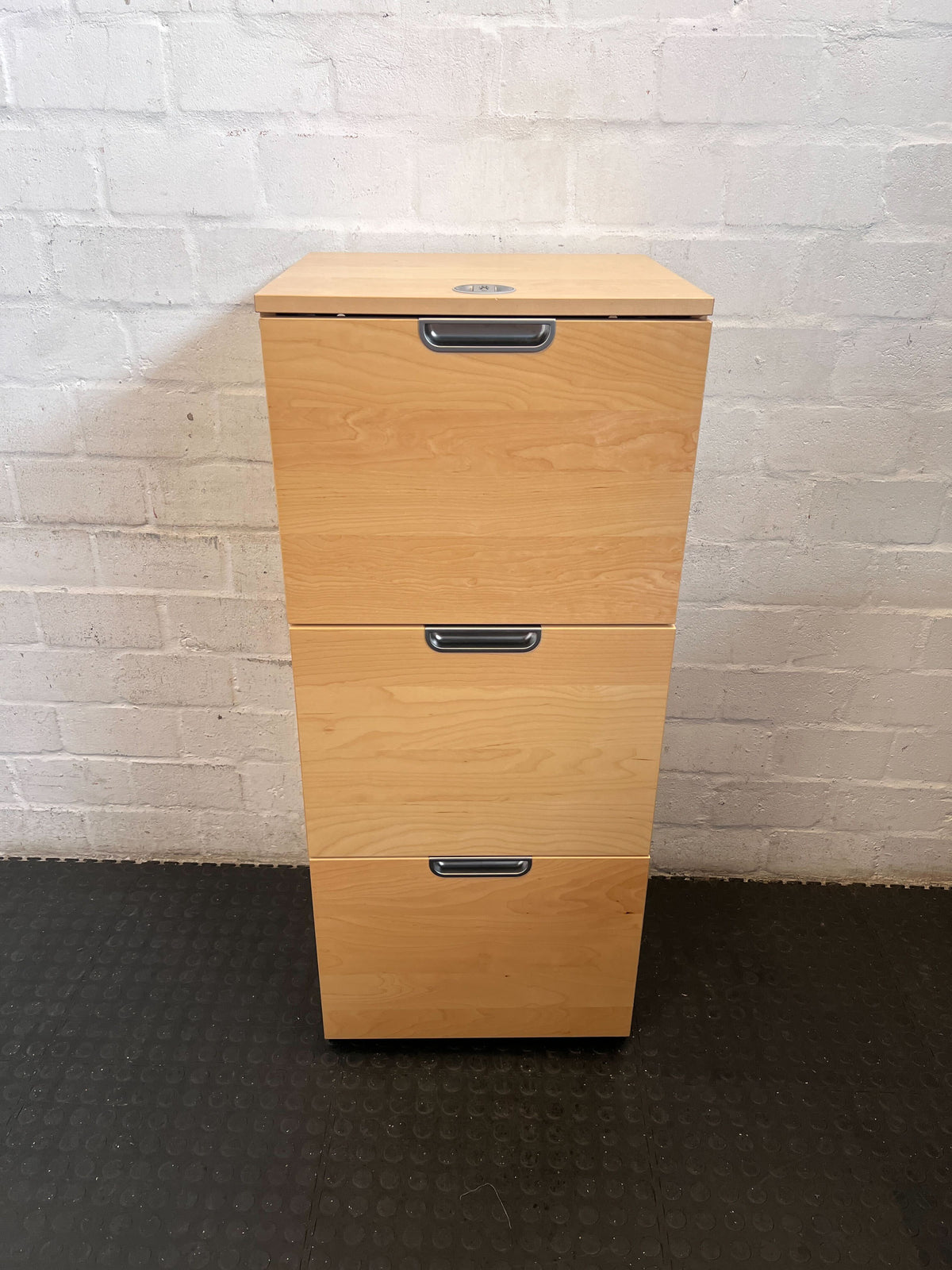 Modern Light Wood 3-Drawer Filing Cabinet with Power Grommet