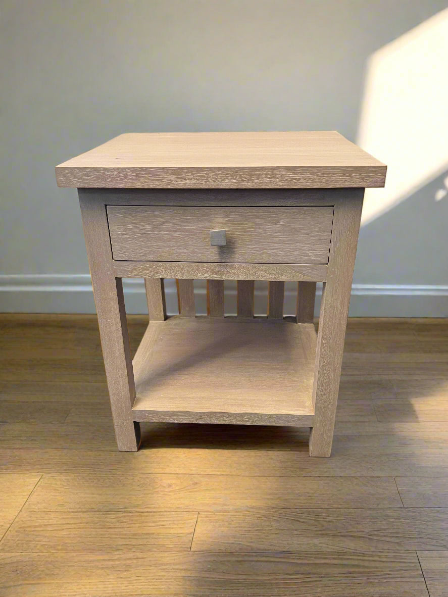 Modern Light Wood Nightstand with Drawer and Open Shelf