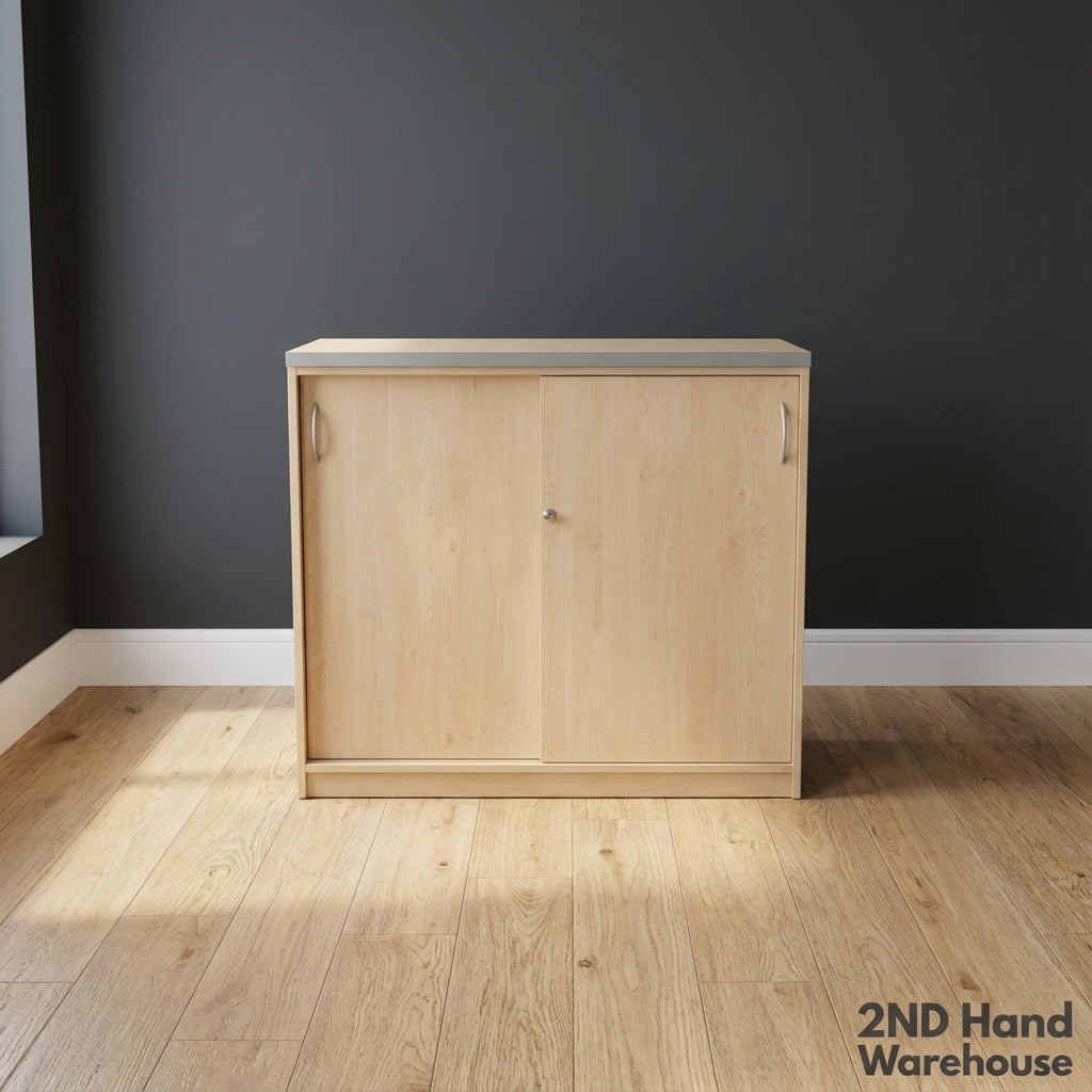 Modern Light Wood Sliding Door Credenza | Office Storage Cabinet