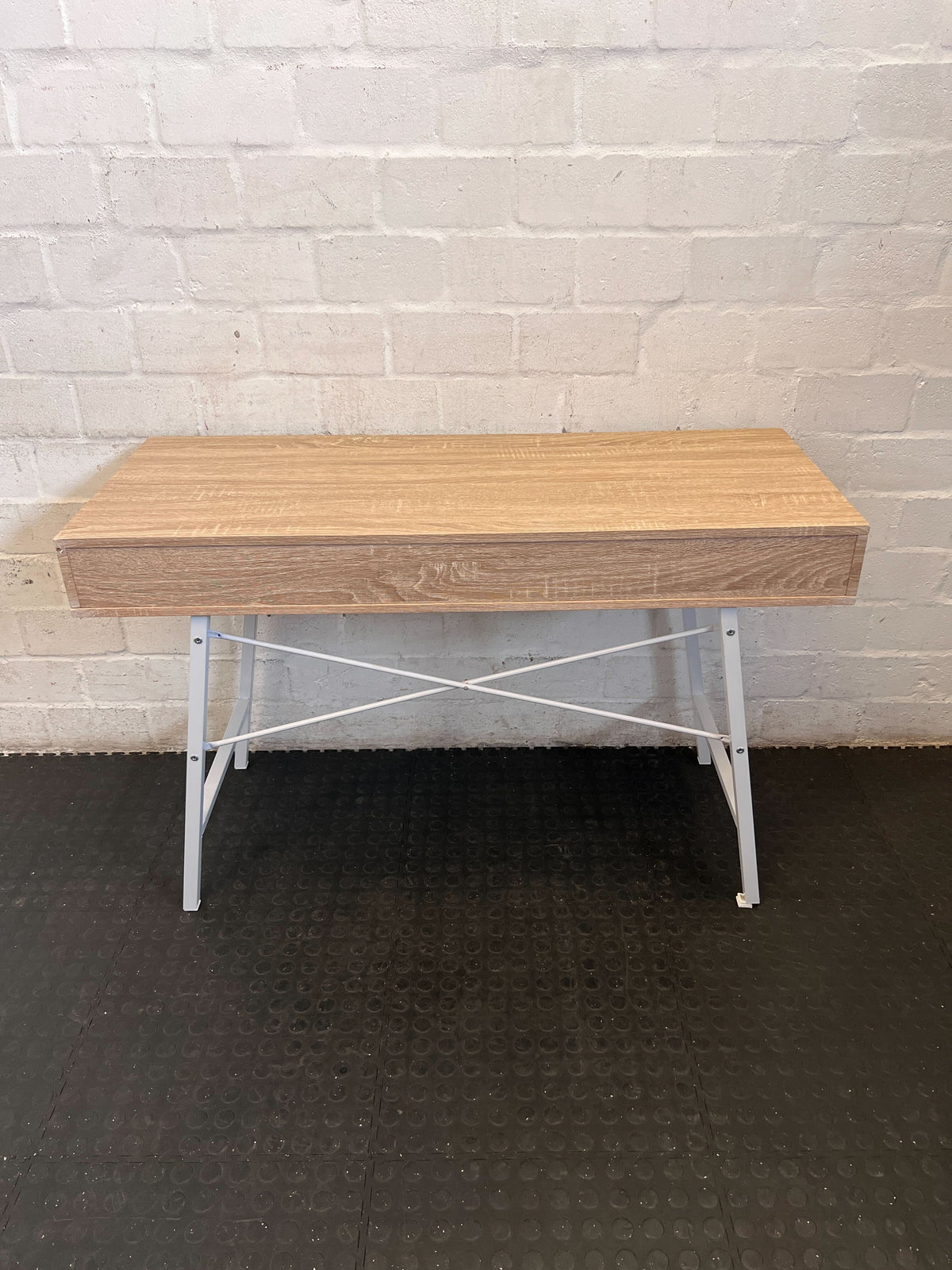 Modern Light Wood & White Compact Desk with Storage