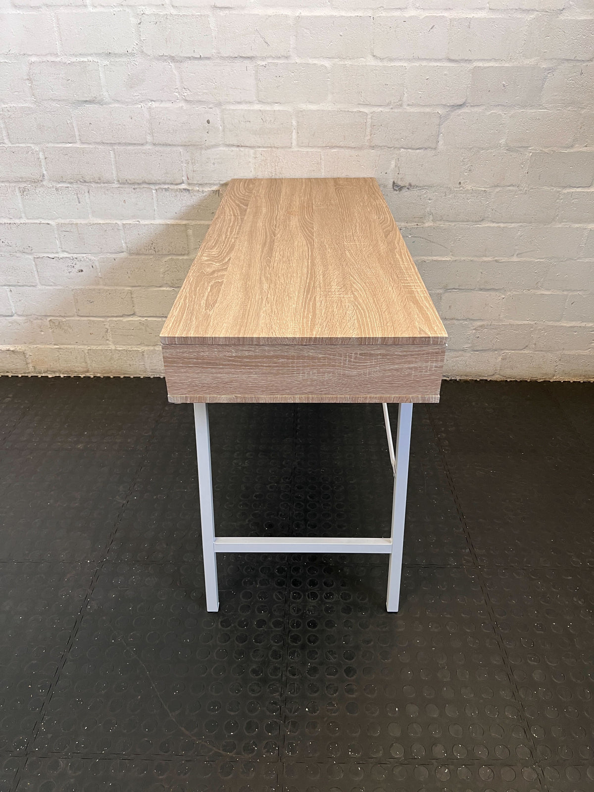 Modern Light Wood & White Compact Desk with Storage