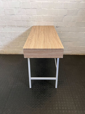 Modern Light Wood & White Compact Desk with Storage