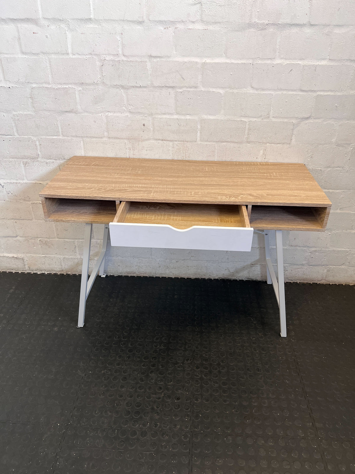 Modern Light Wood & White Compact Desk with Storage