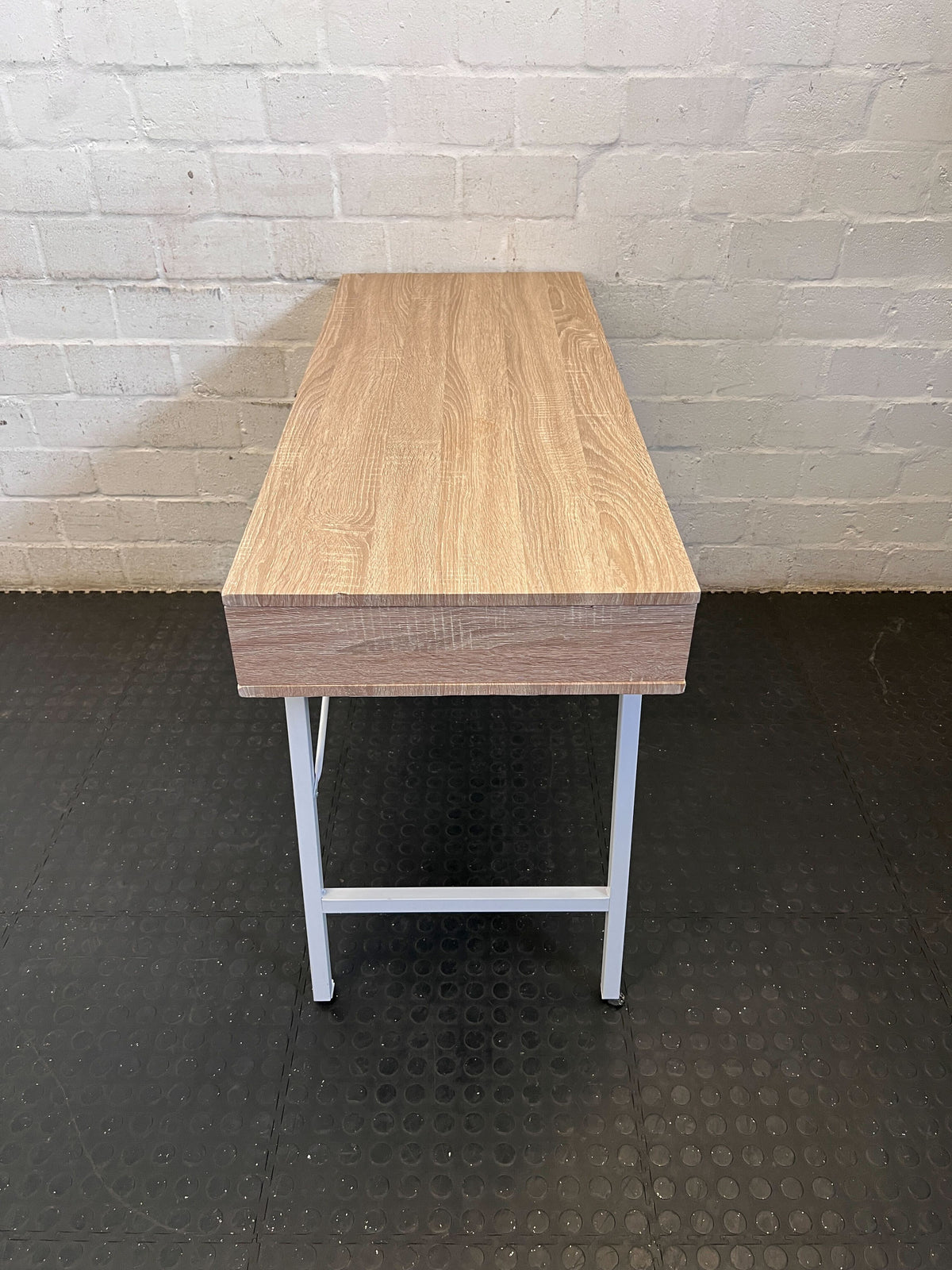 Modern Light Wood & White Compact Desk with Storage