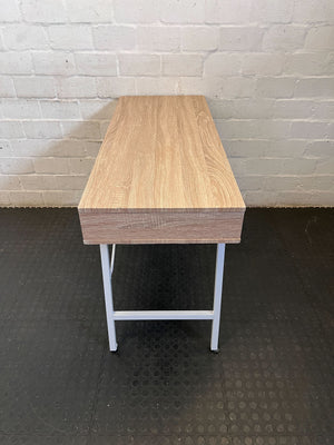 Modern Light Wood & White Compact Desk with Storage