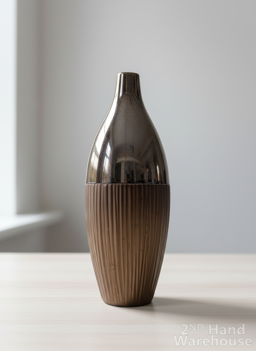 Modern Metallic & Ribbed Decorative Vase