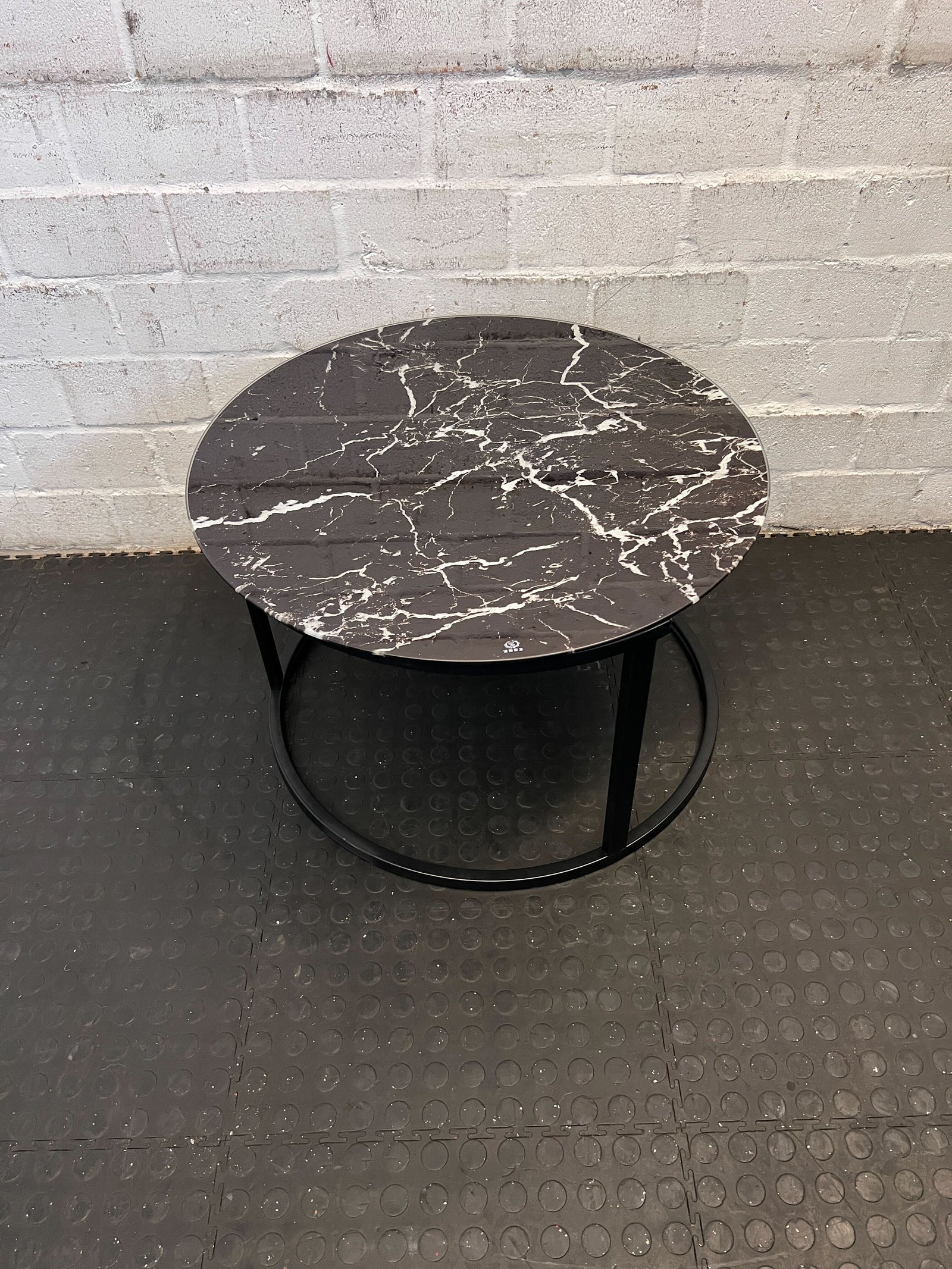 Modern Round Black Marble Coffee Table with Black Metal Base