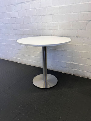 Modern Round White Table with Stainless Steel Base - Minor Scratches - 2ndhandwarehouse.com