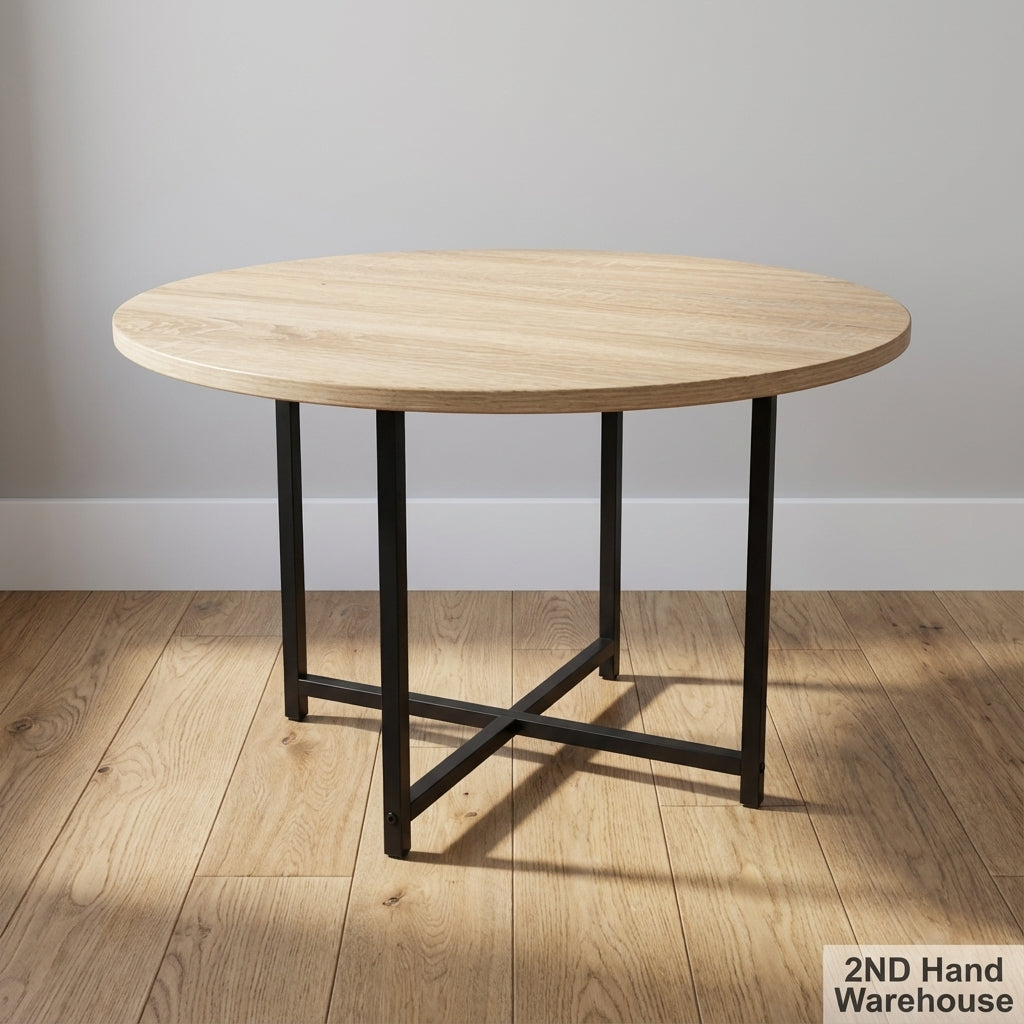 Modern Round Wood-Look Coffee / Side Table with X-Base