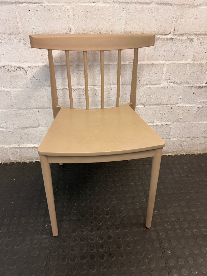Modern Spindle-Back Sand Coloured Dining Chair — Good Working Order - 2ndhandwarehouse.com