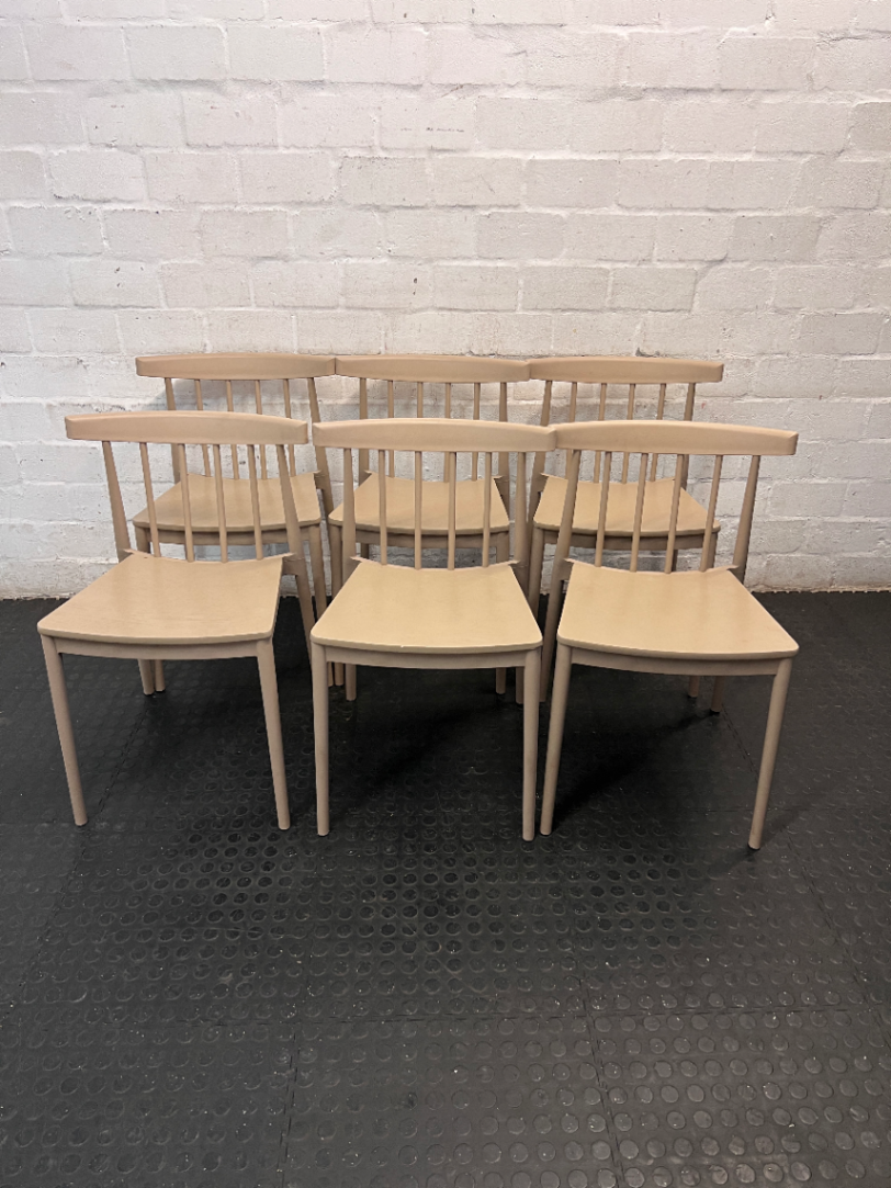 Modern Spindle-Back Sand Coloured Dining Chair — Good Working Order - 2ndhandwarehouse.com
