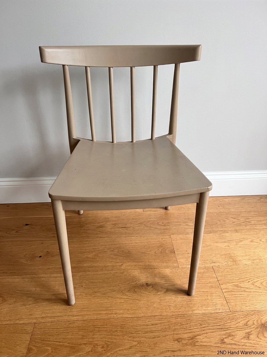 Modern Spindle-Back Sand Coloured Dining Chair — Good Working Order - 2ndhandwarehouse.com