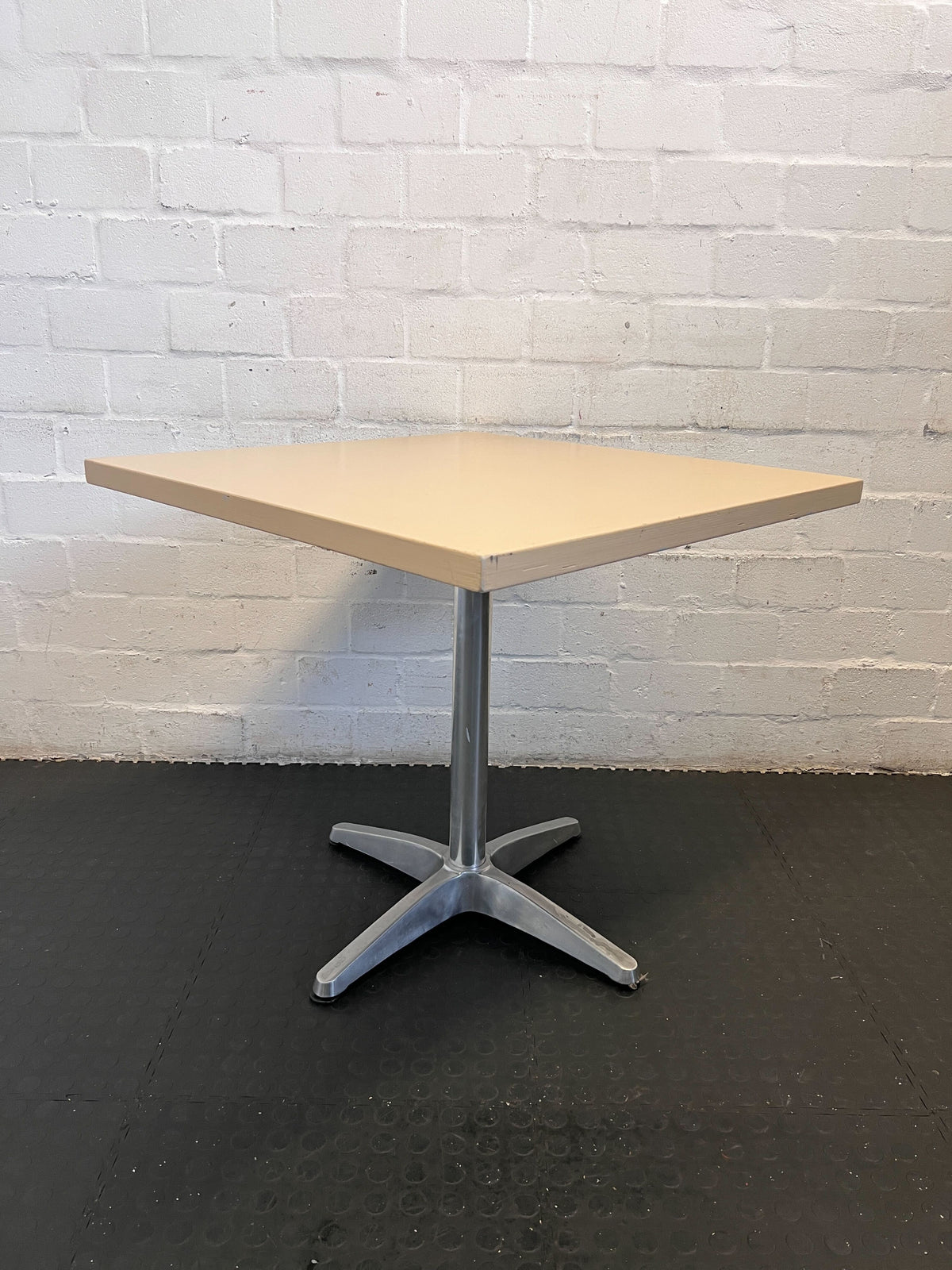 Modern Square Beige Table with Silver Base – Minor Scratches